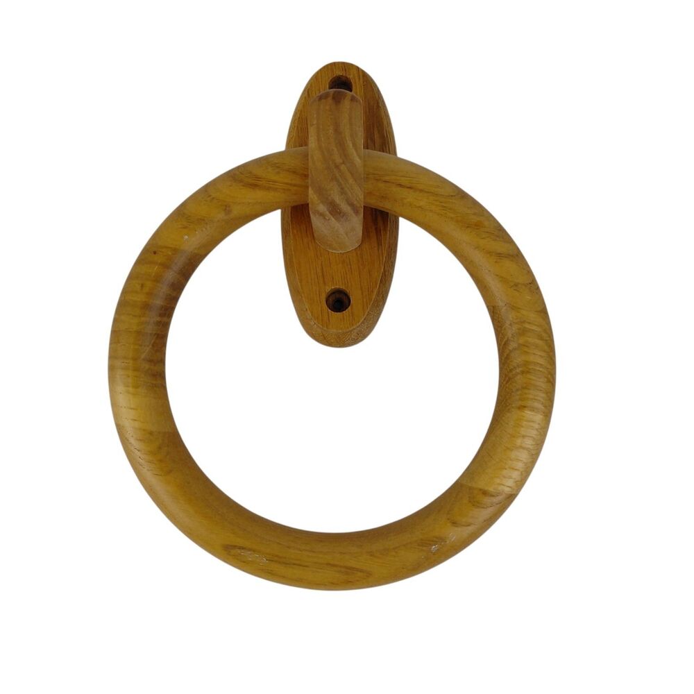 Vtg 80's Oak Wood Towel Ring  Wall Mount Farmhouse Country